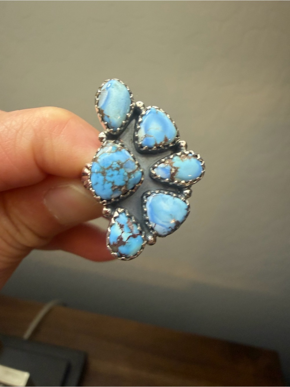 925 Sterling Silver Golden Hills Turquoise Statement Ring size 9.5